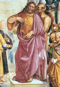 Antikrists predikan, detalj om Kristus och djävulen, från kapellet i Madonna di San Brizio, 1499-1504